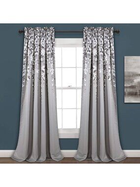 Charming Floral Light Filtering Window Curtain Panels, 52"W x 84"L, Gray Pair